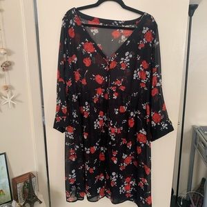 Black and red floral sheer floral dress